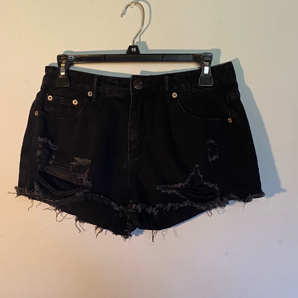 Black Distressed Denim Shorts